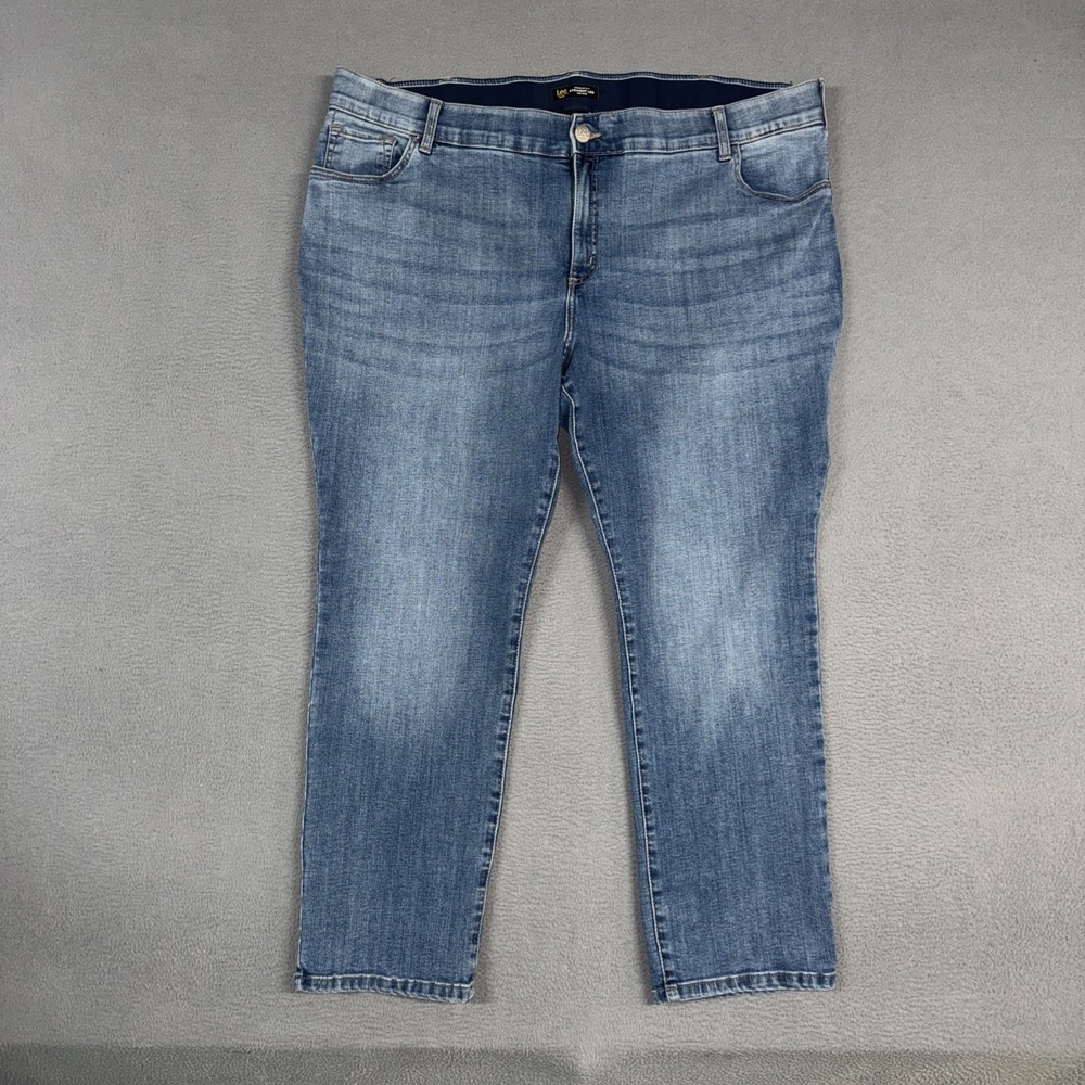 Lee Jeans Womens 22W Blue Mid Rise Straight Leg Regular Fit Distressed Denim